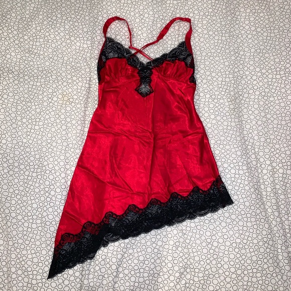 red and black slip dress Red Lace Trim Midi Slip Dress for Evening Wear